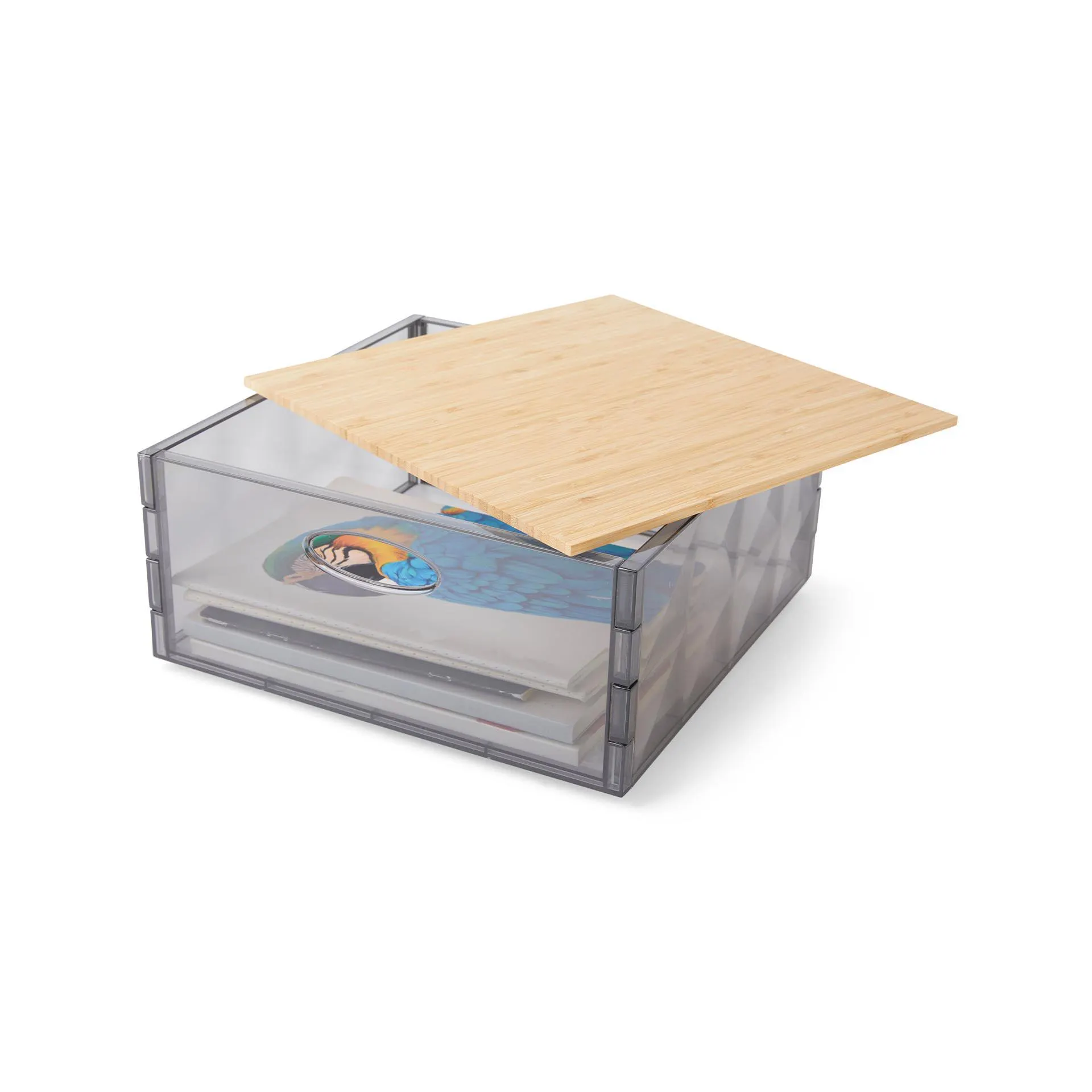 Scatola portaoggetti con coperchio in bambù H 15 cm