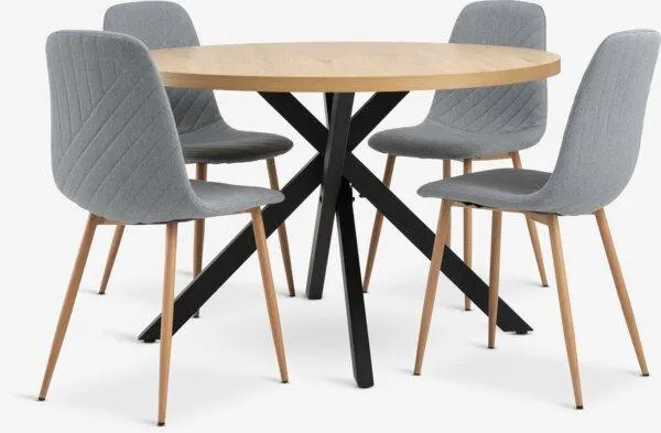 NORTOFT Tavolo Ø120 cm rovere+ 4 JONSTRUP Sedie blu chiaro