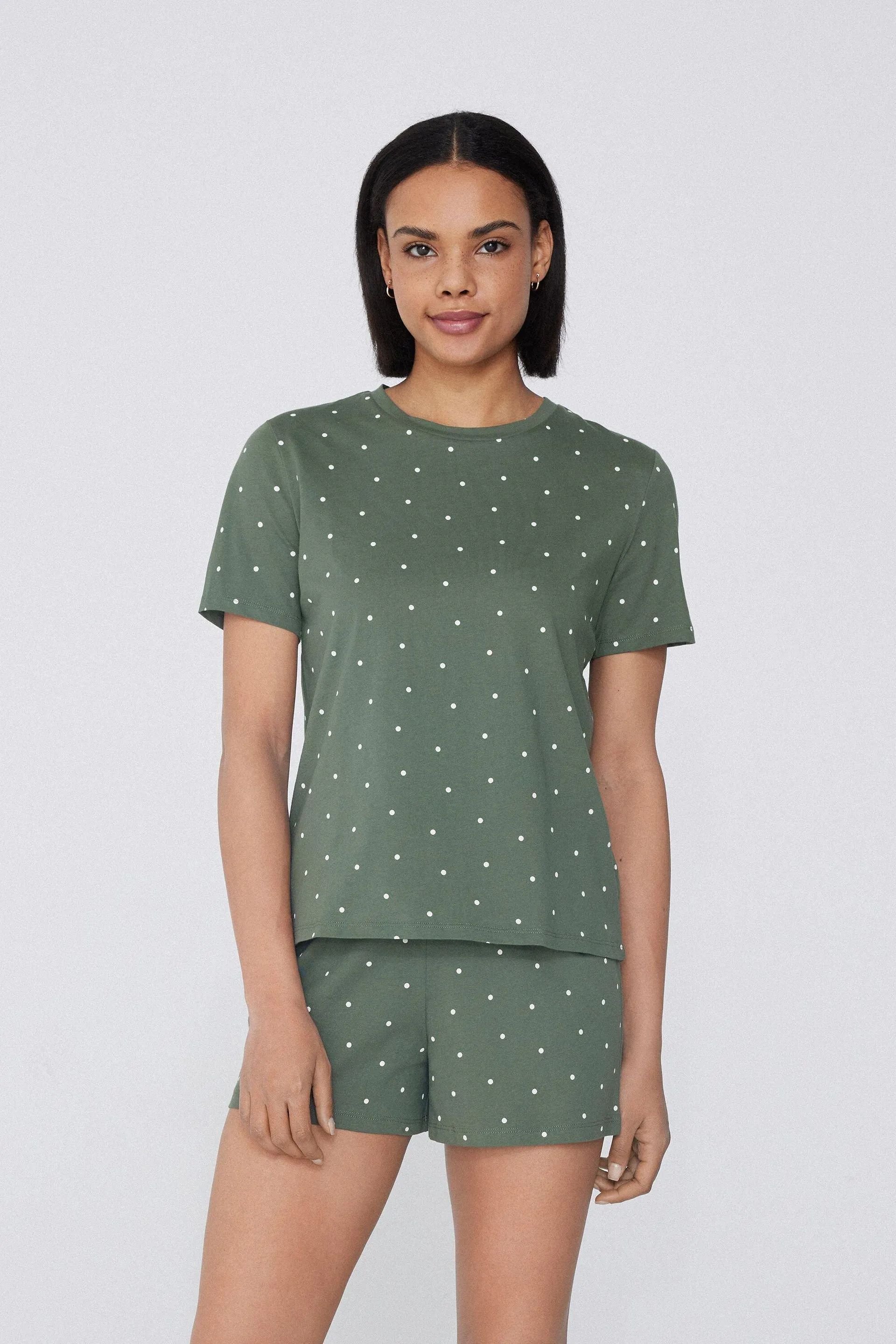 Pigiama Corto Mezza Manica Cotone Stampa Pois