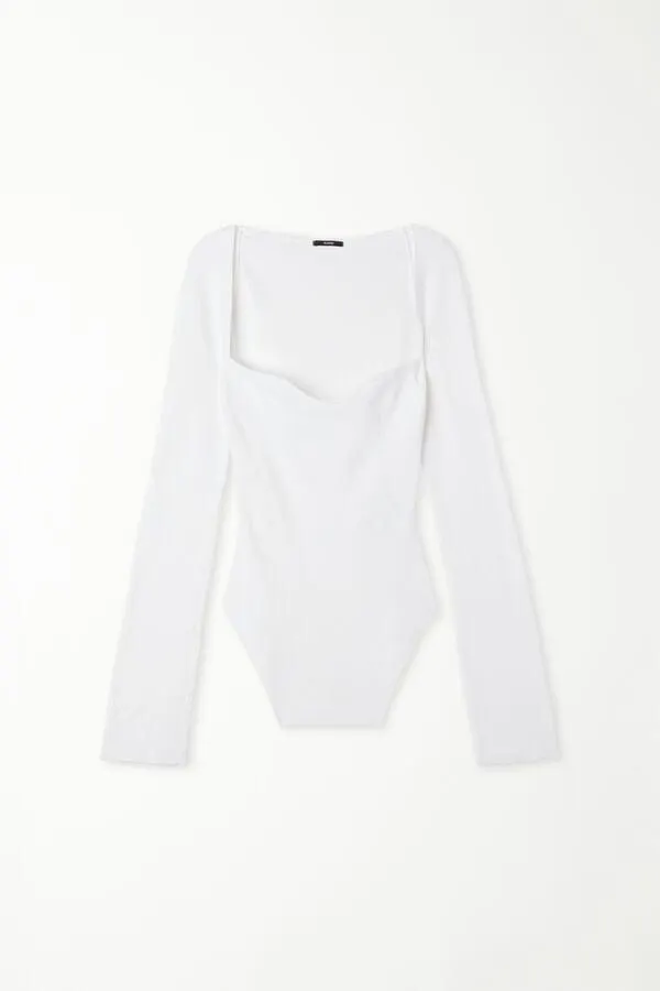 Jersey de Manga Larga de Canalé con Escote Corazón