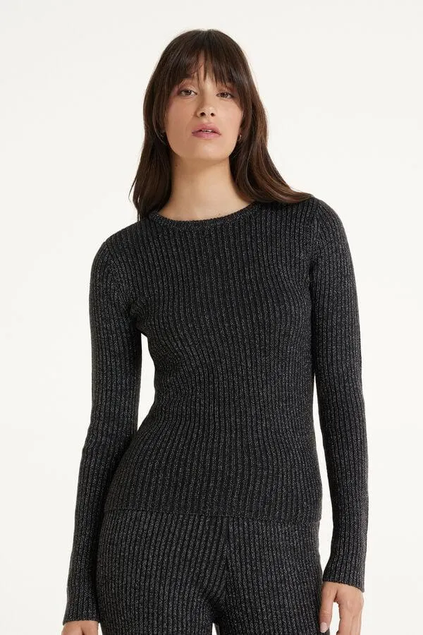 Maglia Pesante Manica Lunga Girocollo Costine Laminato