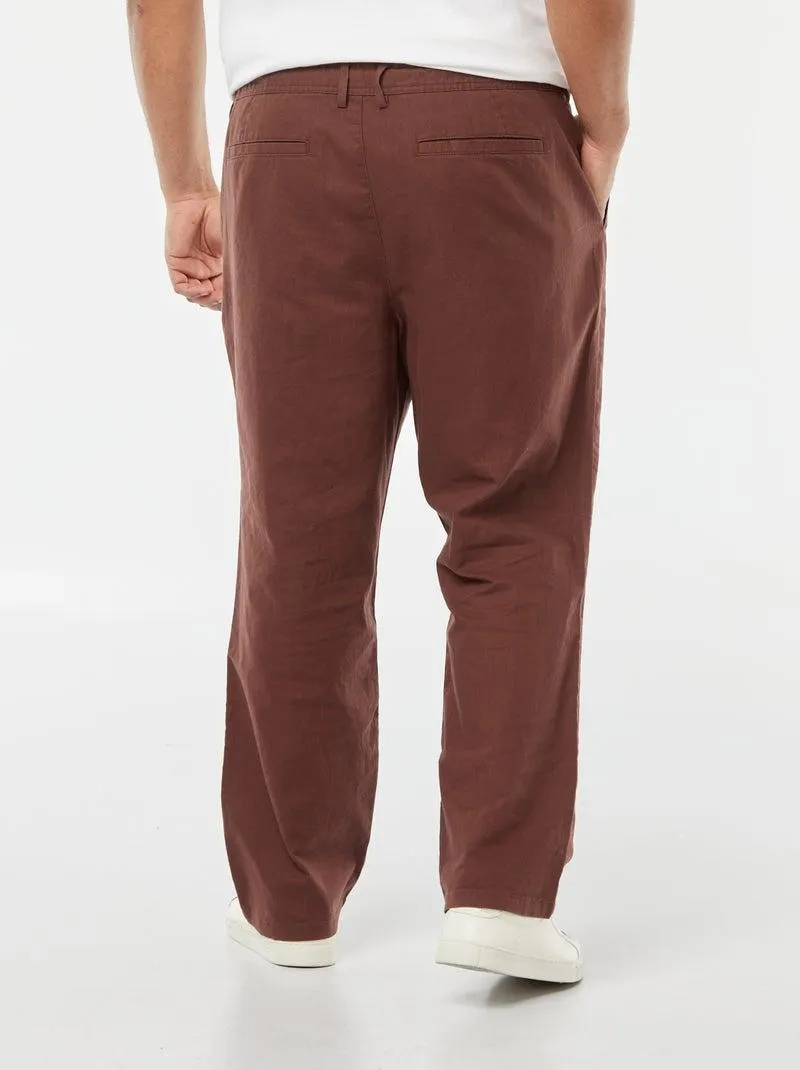 Pantaloni chino regular in misto lino - MARRONE