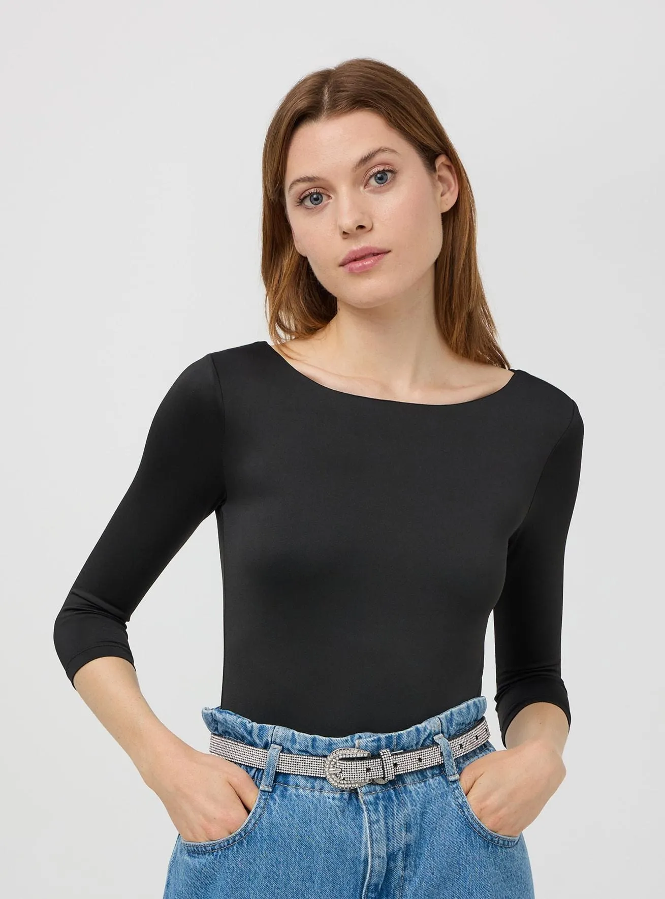 Body con scollo a barchetta Nero