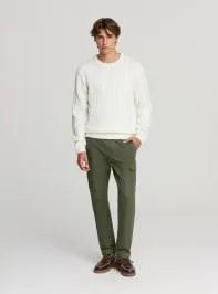 Maglia trecce a girocollo Bianco lana