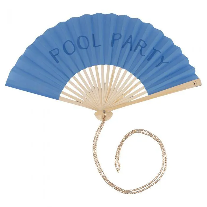 Ventaglio Pool Party azzurro, manico in bambù, Tinte uniche