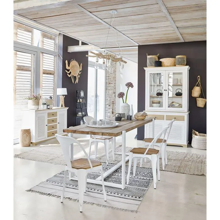 Tappeto écru con motivi neri in cotone 140x200 VIZCA