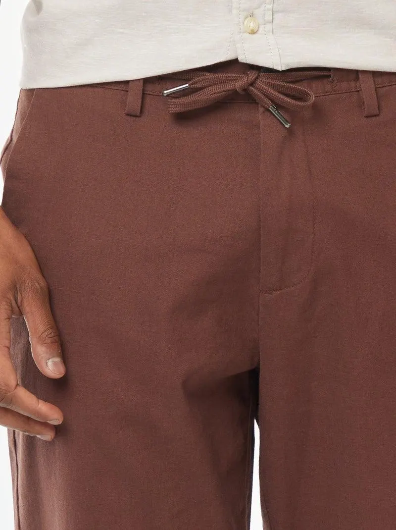 Pantaloni chino dritti in misto lino - MARRONE