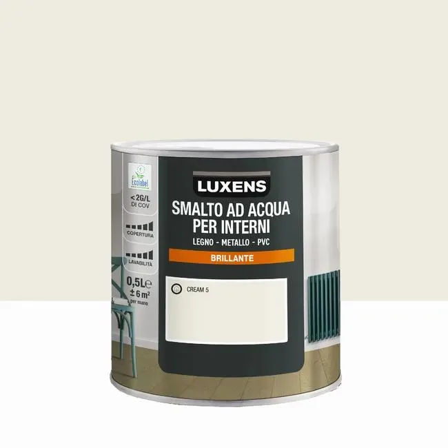 Smalto da interno per mobile super lavabile, LUXENS Legno, metallo e PVC beige cream 5 lucido, 0.5 L