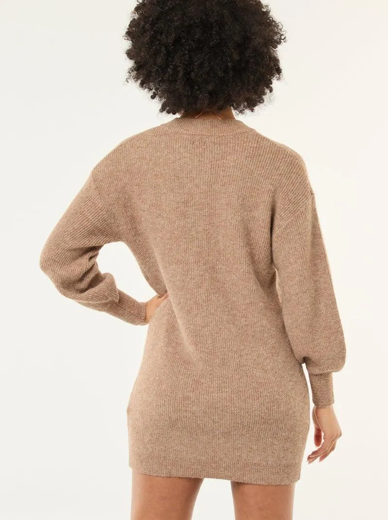 Abito a maglia con bottoni dorati - Beige