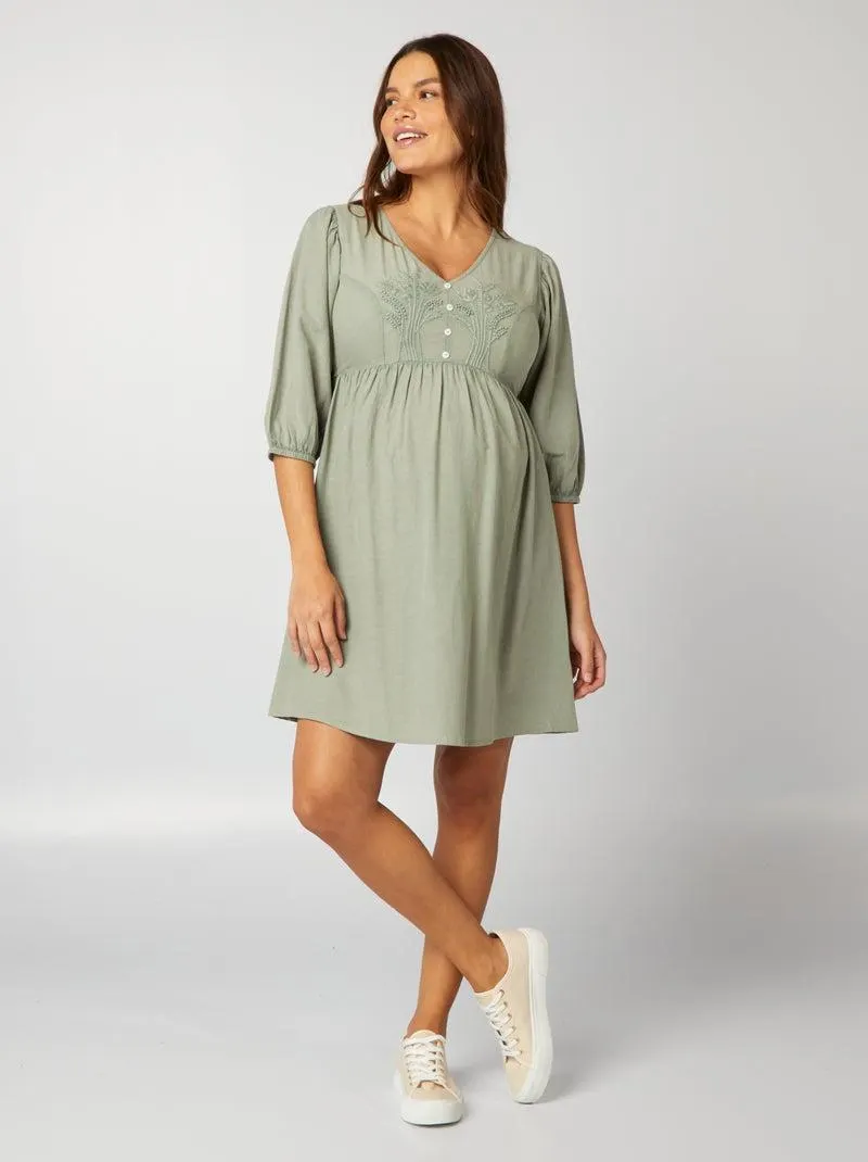 Vestito premaman in misto lino - VERDE