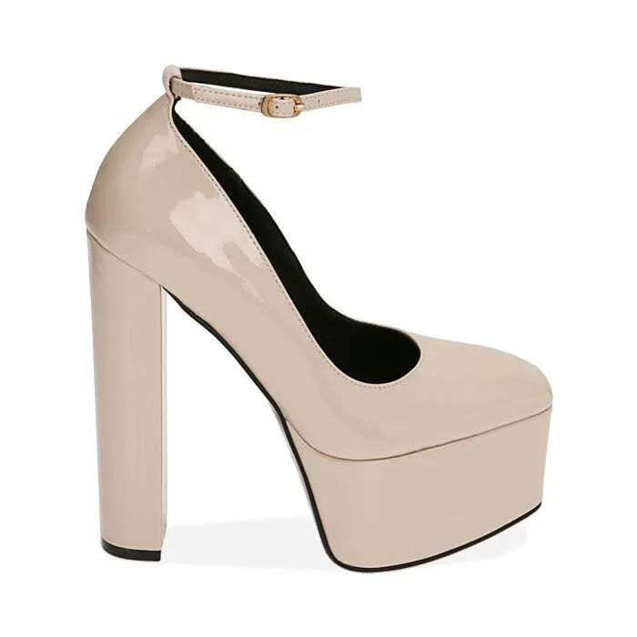 Décolleté platform panna in vernice, tacco 15 cm