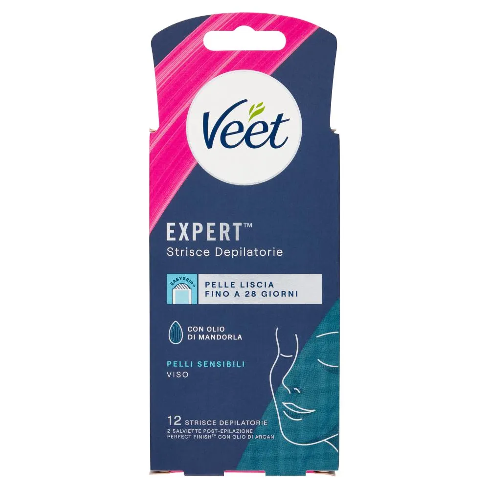 Veet Strisce Viso Expert Pelli Sensibili 12 pezzi