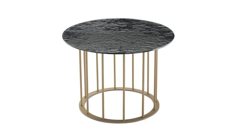 Chic tavolino struttura metallo beige e piano grigio martellato