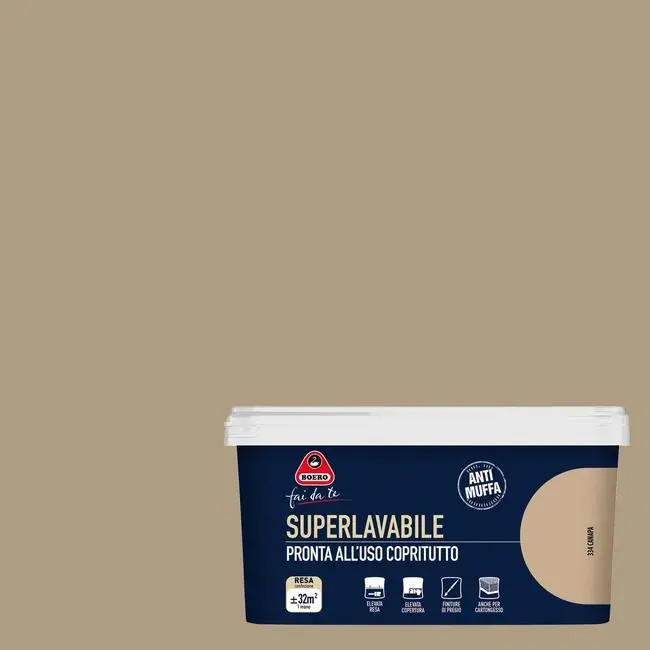 Pittura per interni super lavabile, BOERO Superlavabile beige canapa opaco, 2.5 L