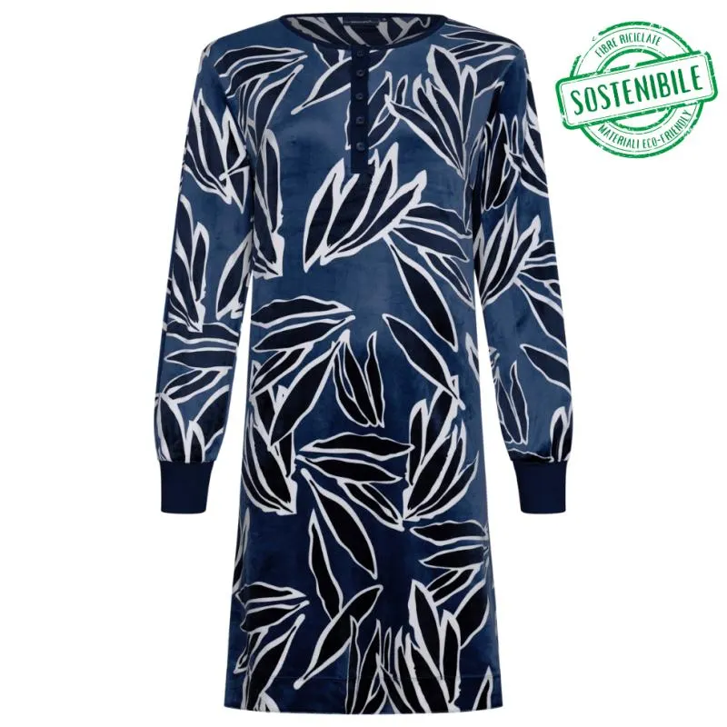 PA-10242-130-4 - Camicia da notte manica lunga in morbido tessuto - Dark blue
