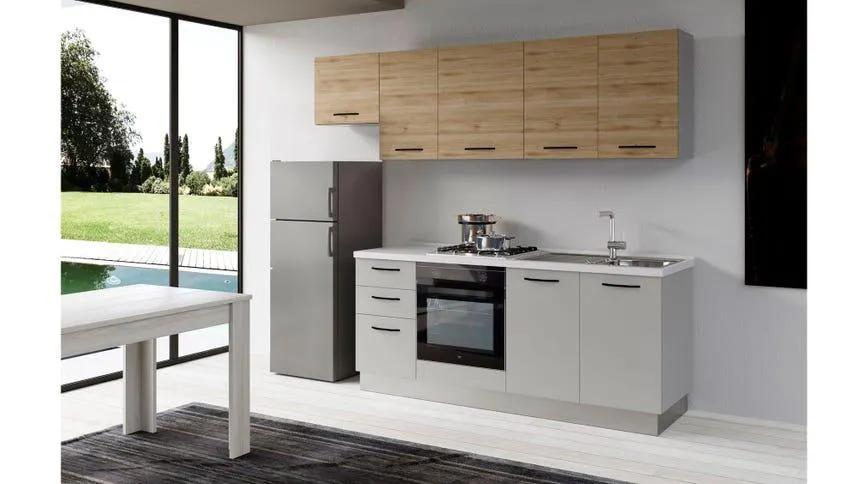 Gilda cucina 255 cm colore light grey e rovere cadiz