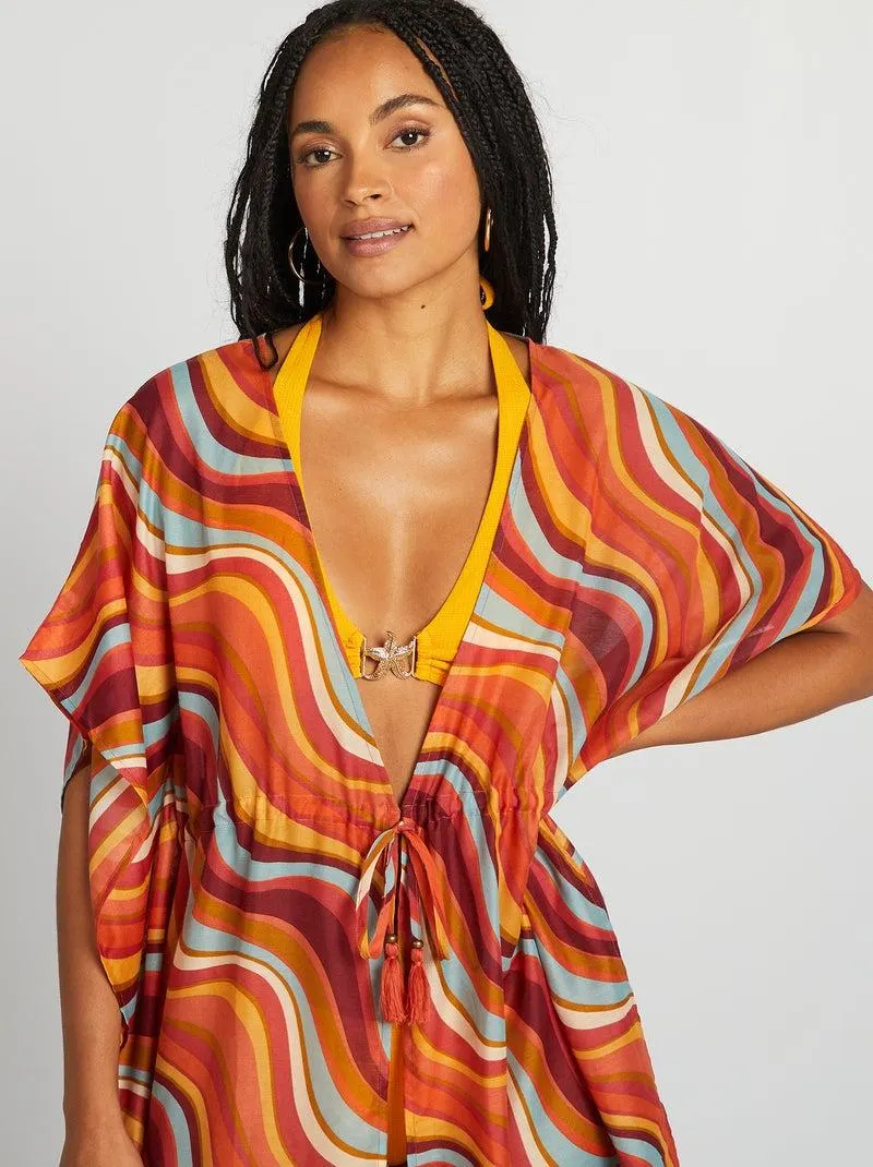 Copricostume lungo aperto stampato - ARANCIONE