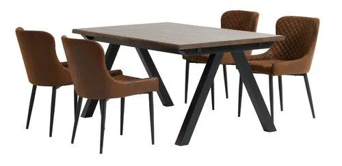Mesa SANDBY L160 roble oscuro + 4 sillas PEBRINGE marrón