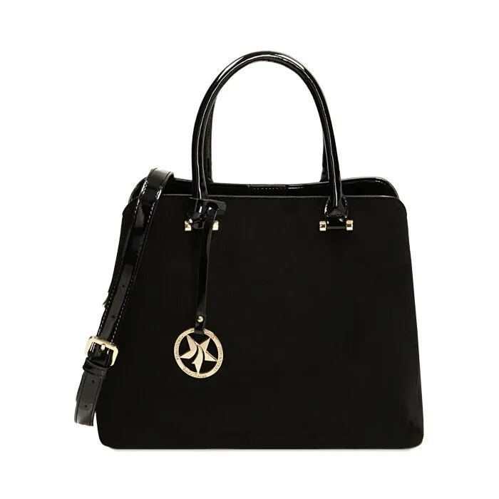 Borsa a mano nera in microfibra con charm