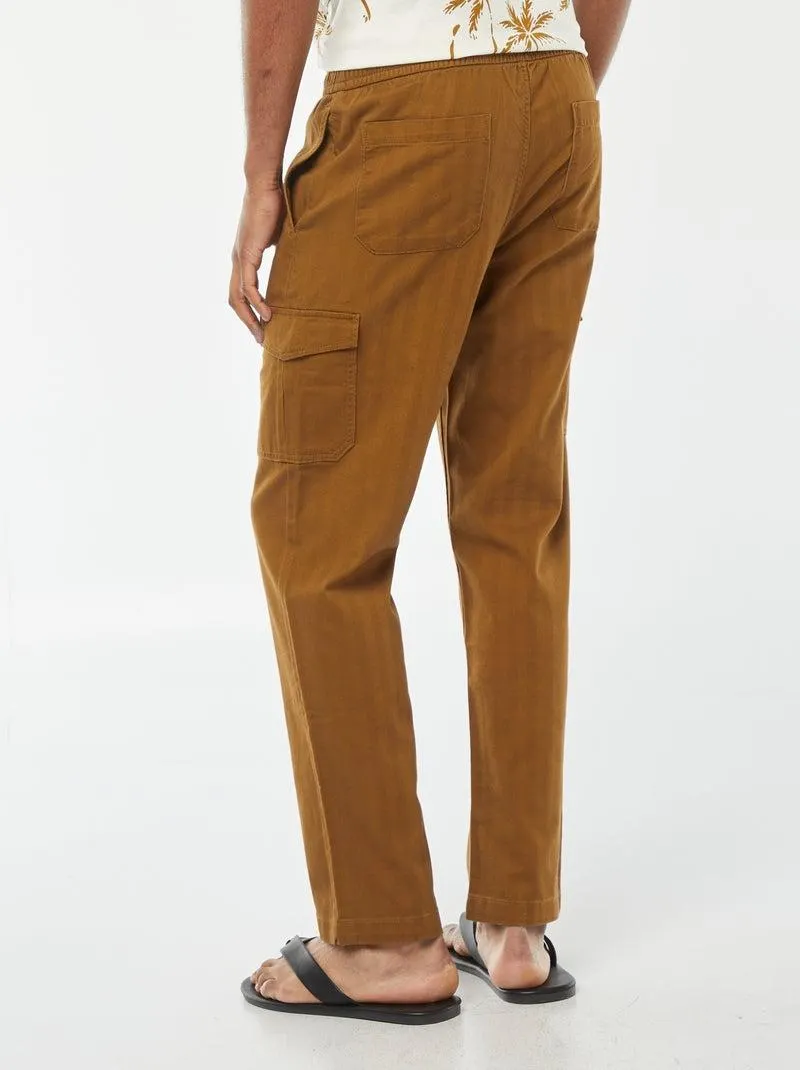 Pantaloni dritti multitasche in twill - Kaki