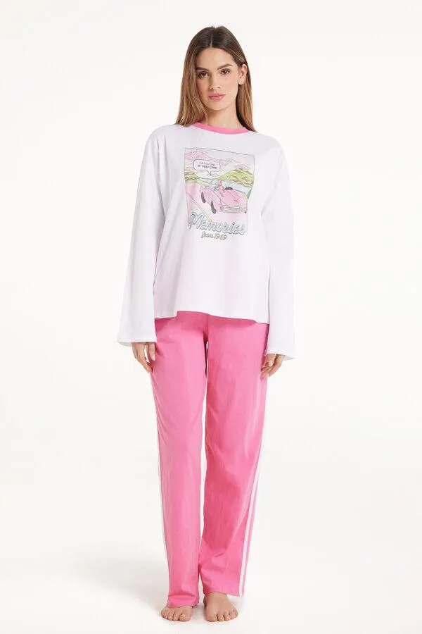 Pijama Largo de Algodón con Estampado "Memories"