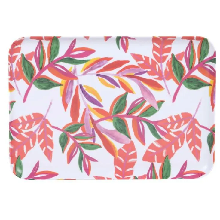 Vassoio in melammina con motivo vegetale arancione e verde - Lotto di 3