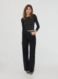 T-shirt crop a maniche lunghe Nero