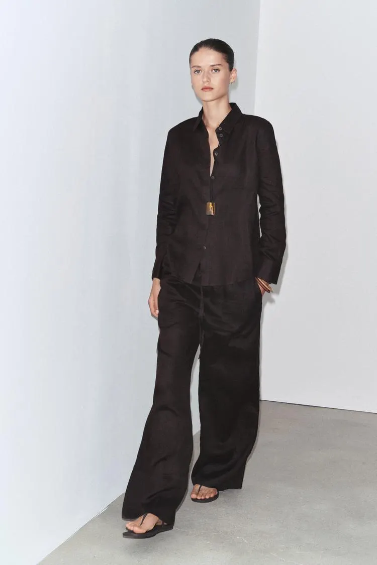 PANTALONI PALAZZO IN LINO AL 100% ZW COLLECTION