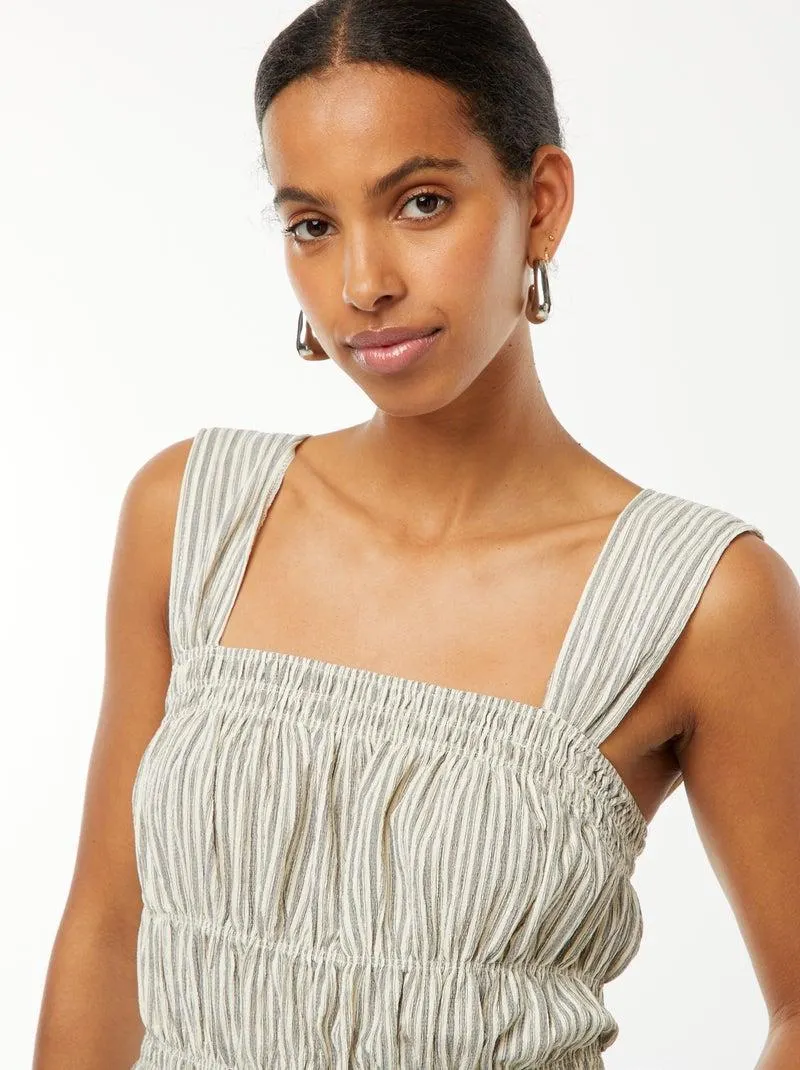 Vestito a righe in tessuto goffrato con spalline larghe - Beige