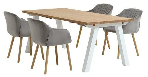 SKAGEN tavolo L200 bianco/rovere+ 4 ADSLEV Sedi vell. grigio