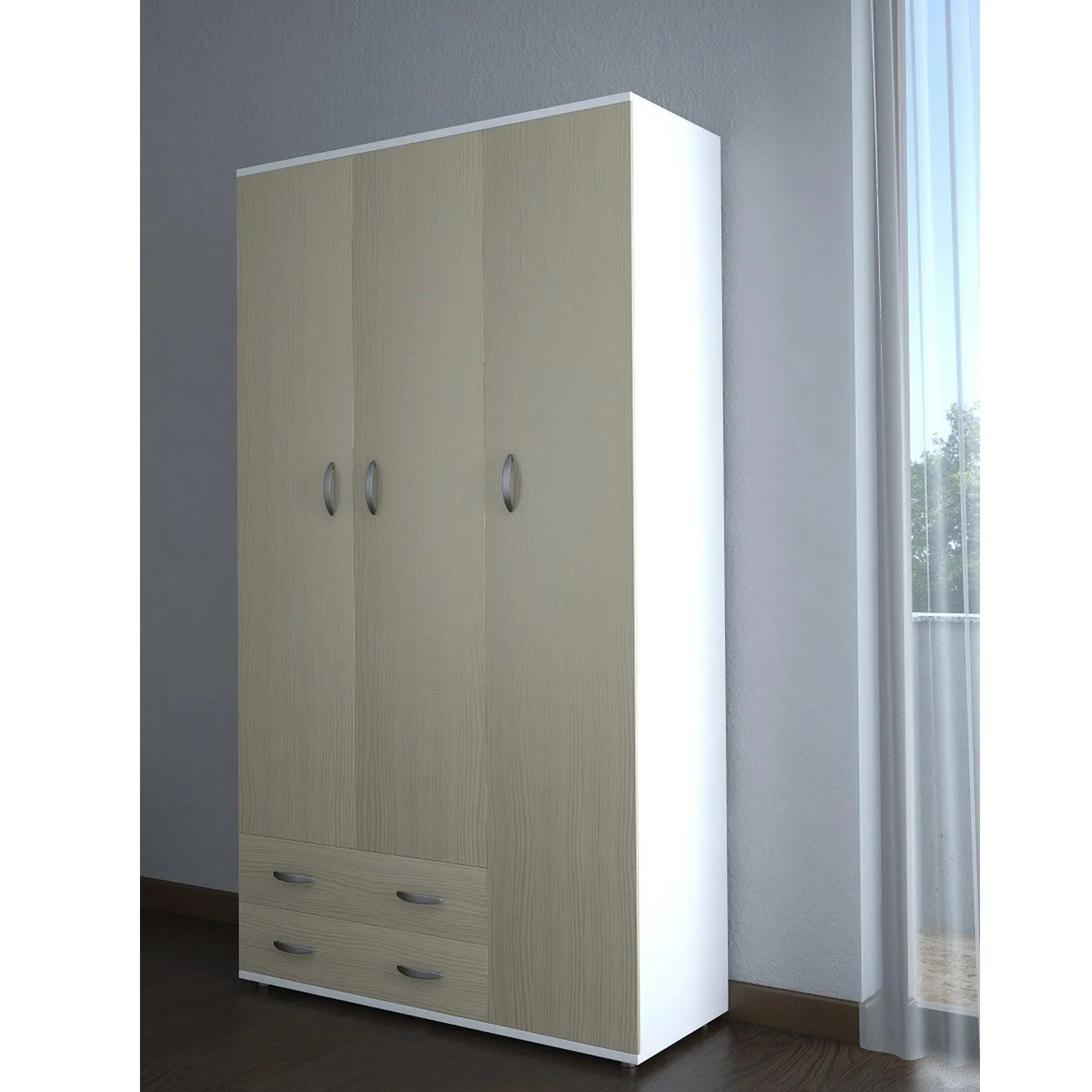 Armadio Monza 3 Ante 2 Cassetti Olmo 207x20x52