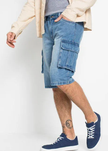 Bermuda cargo in jeans, loose fit