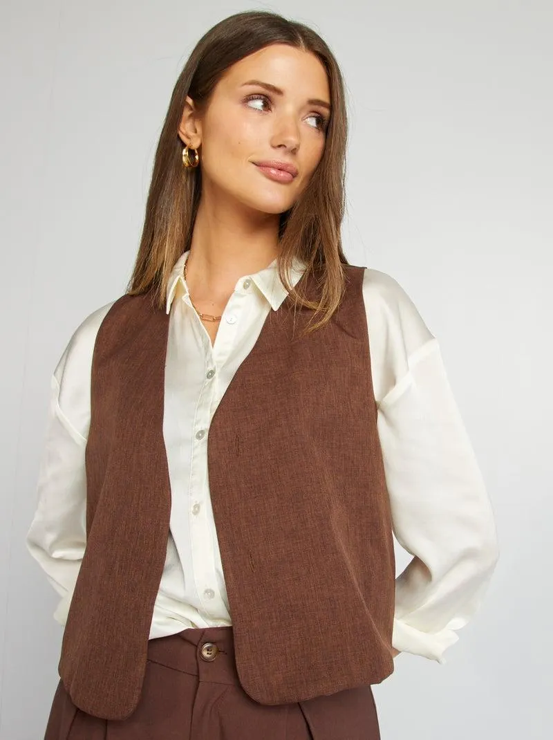 Cardigan da completo senza maniche - MARRONE