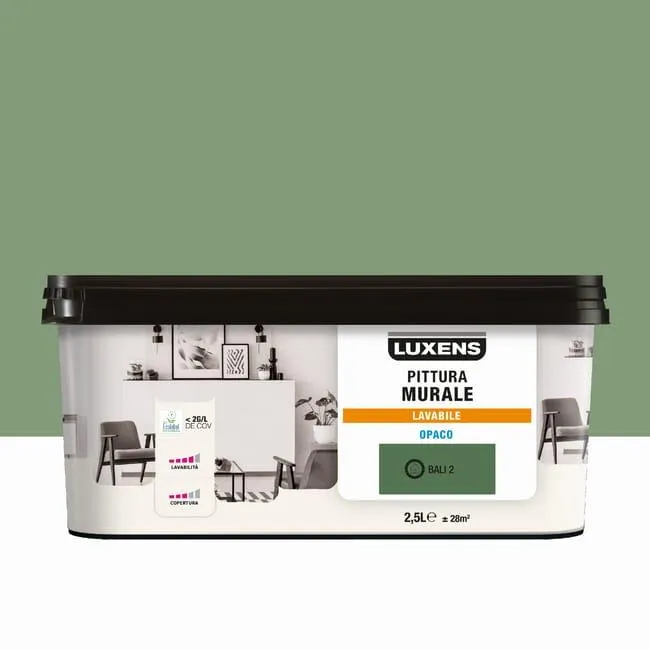 Pittura per interni per parete e soffitto lavabile, LUXENS verde bali 2 opaco, 2.5 L