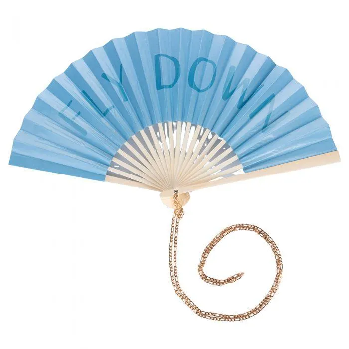 Ventaglio Fly Down ottanio, manico in bambù, Tinte uniche