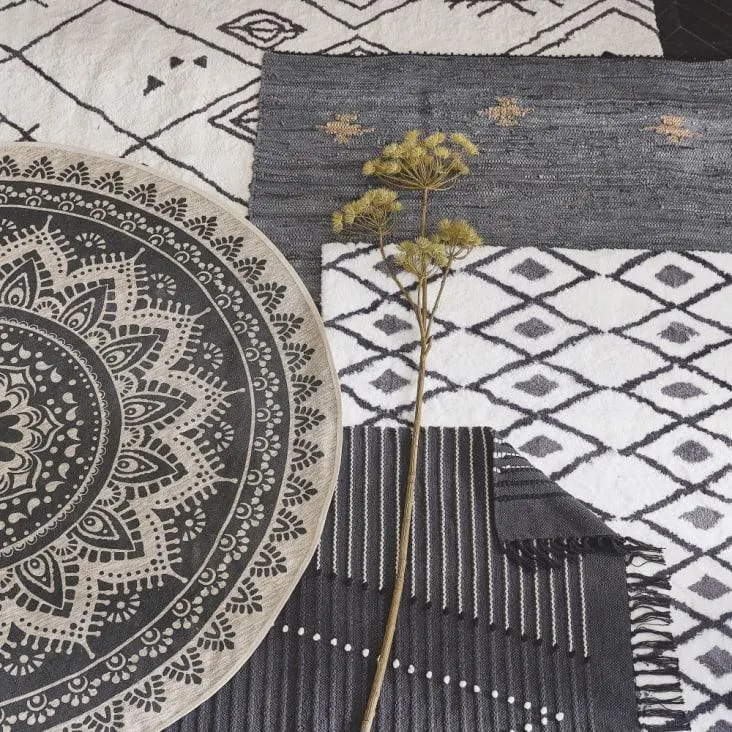 Tappeto in iuta e cotone riciclato grigio antracite a fantasia Ø180 cm