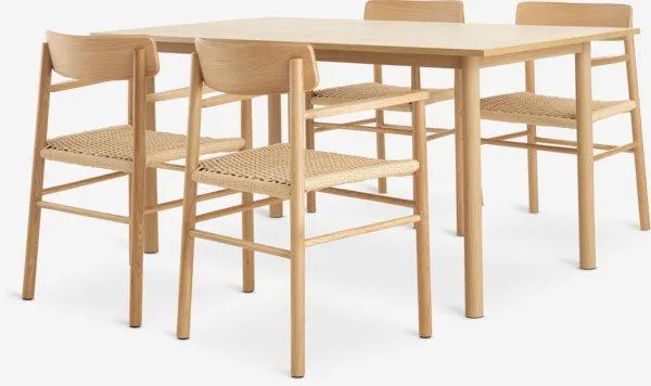 ALSTED Tavolo L160 rov.nat. + 4 ISLEV con bracciolo rov.nat.