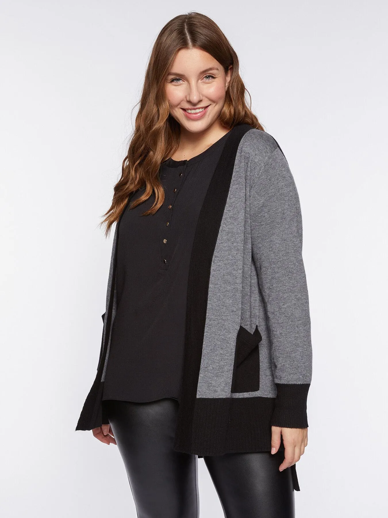 Cardigan bicolore in lana e viscosa