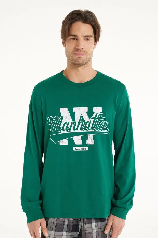 Maglia Manica Lunga Girocollo in Cotone con Stampa