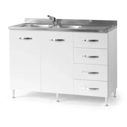 Base cucina sottolavello 120 cm 2 ante e 4 cassetti bianco frassinato