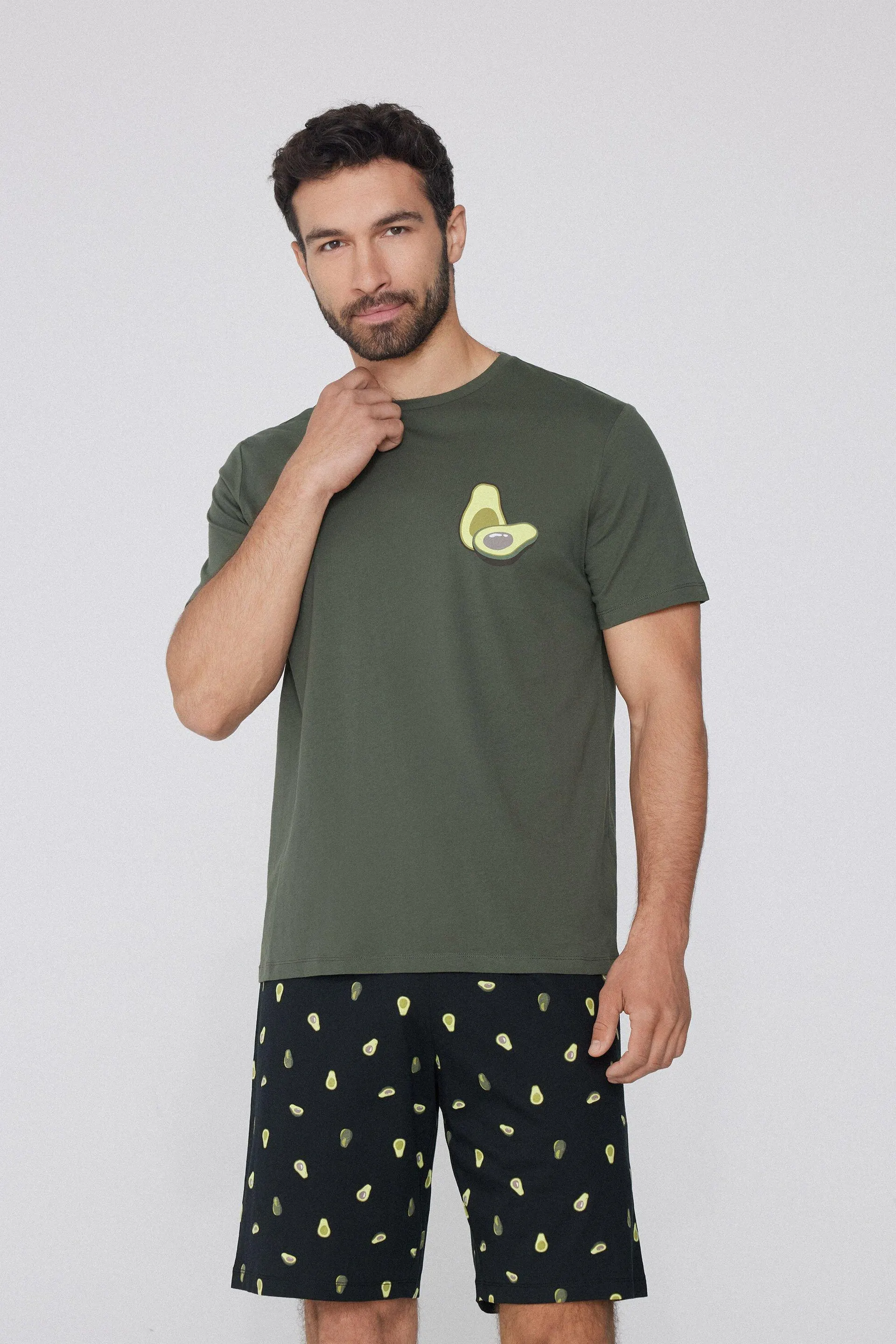 Pigiama Corto in Cotone con Stampa Avocado