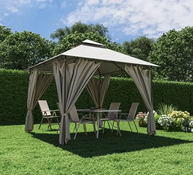 Gazebo Oxis in acciaio struttura grigio scuro, copertura tortora L 301 x P 298 x H 280 cm