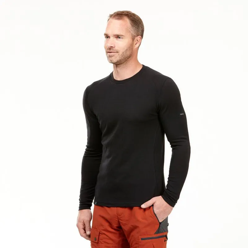 T-shirt lana trekking uomo MT500 WOOL nera
