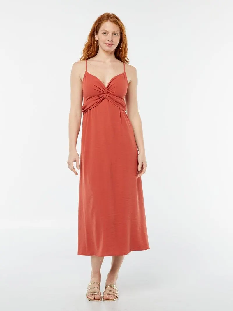 Vestito lungo con effetto nodo e drappeggio davanti - Arancione