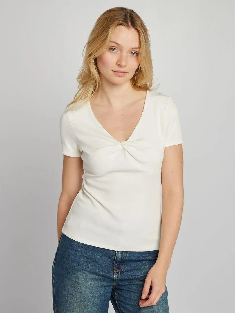 T-shirt in maglia a coste - BIANCO