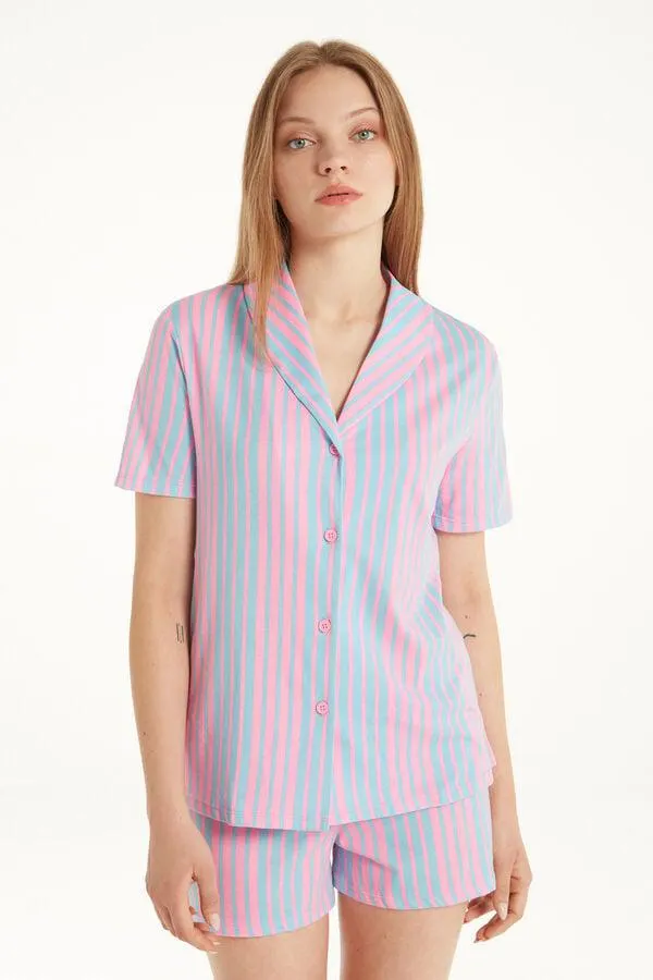 Pigiama Corto Mezza Manica Aperto in Cotone