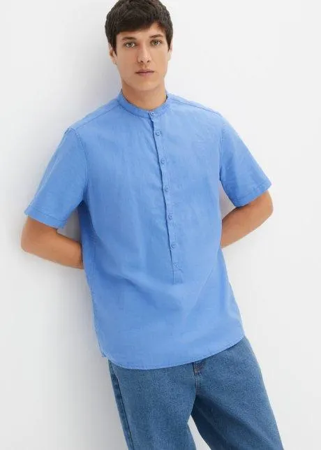 Camicia a maniche corte in misto lino