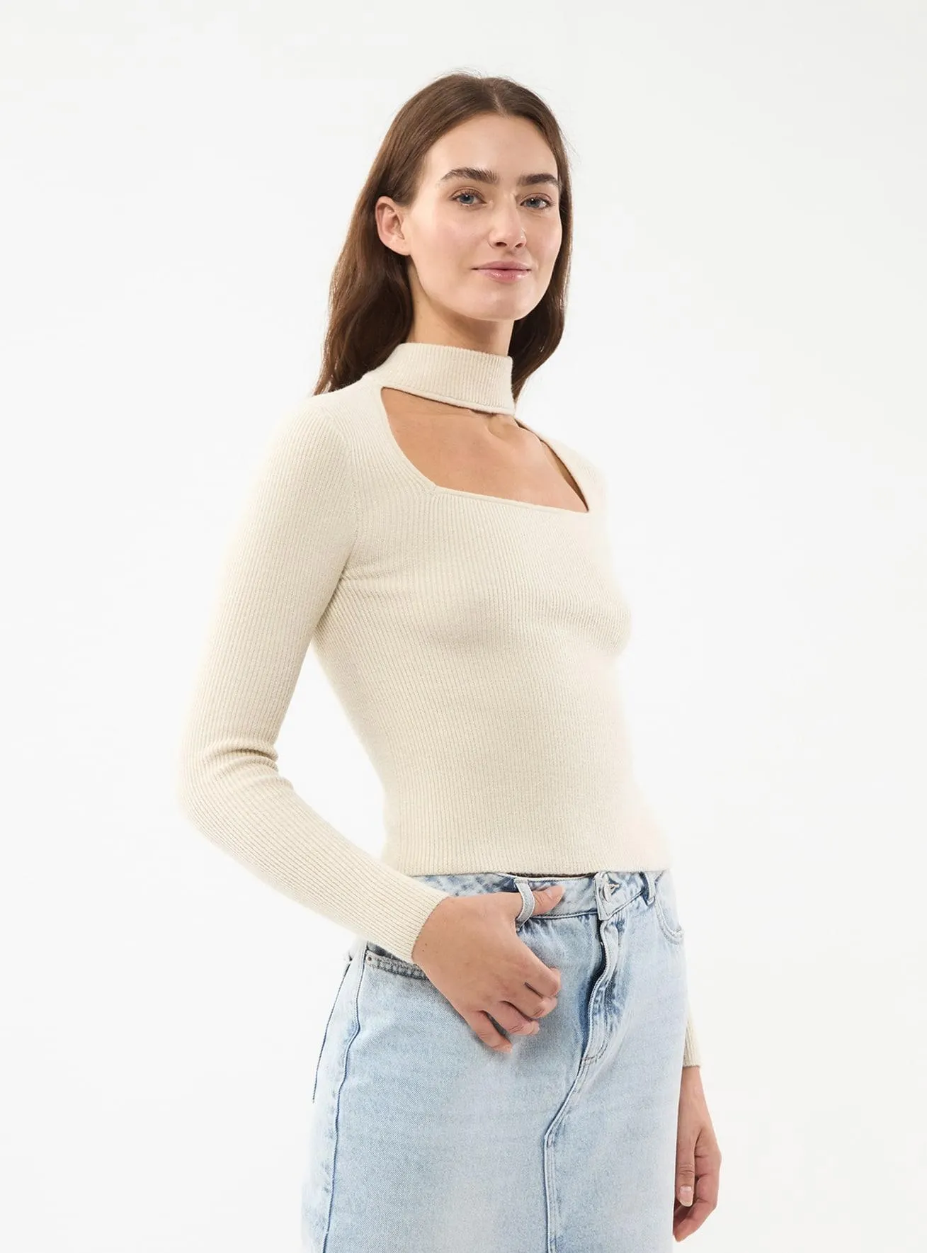 Maglia con collo choker Avorio