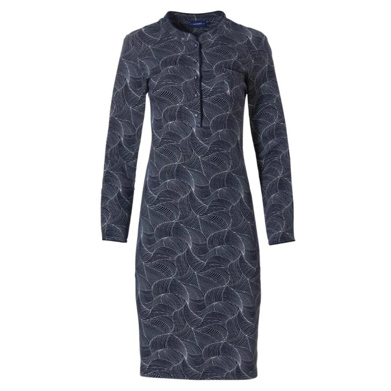 PA-10222-178-4- Camicia da notte serafina con fantasia astratta - blu e bianco