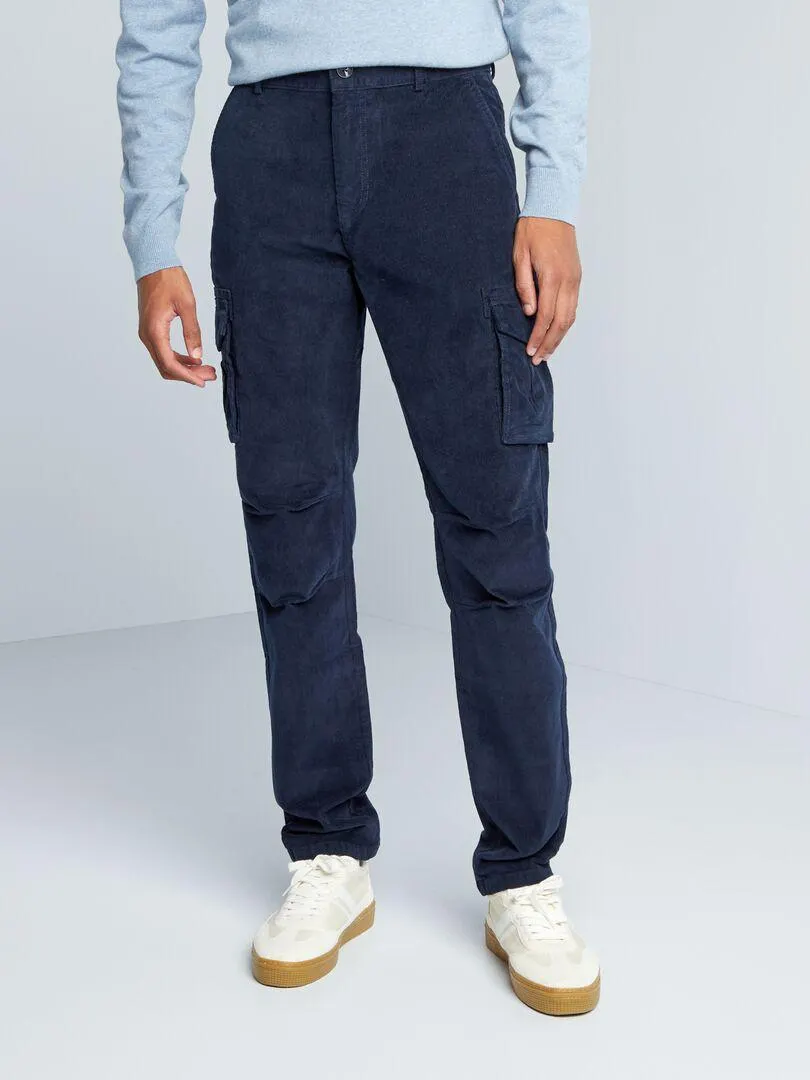 Pantaloni in velluto a coste multitasche +190 cm - Blu Navy